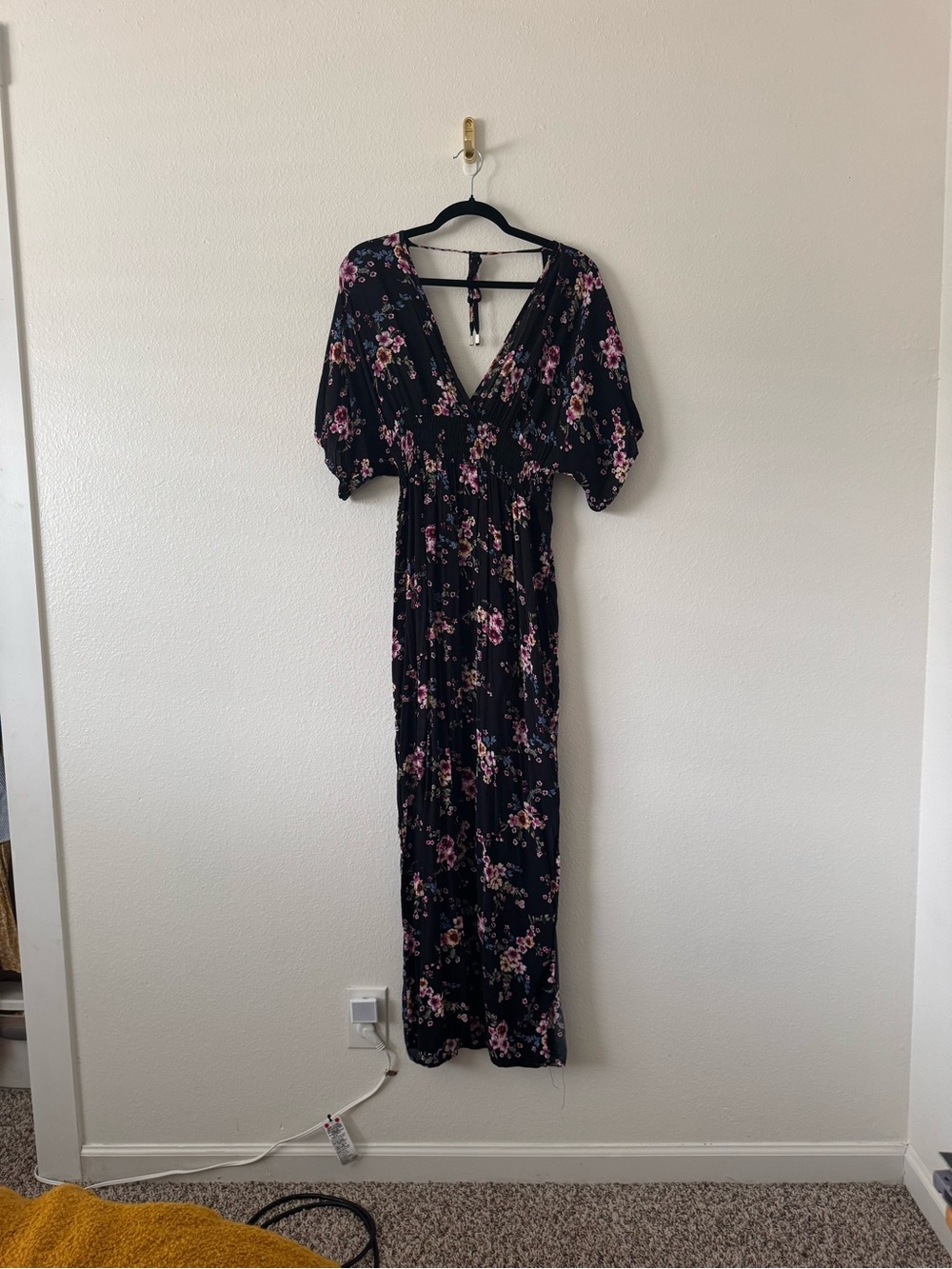 lovestitch Black Maxi Dress with Pink Floral Print